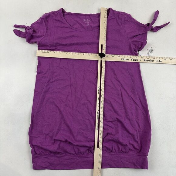 NWT Isabel Maternity by Ingrid & Isabel Purple Slit Tie Sleeve T-Shirt Blouse XS - Picture 2 of 9